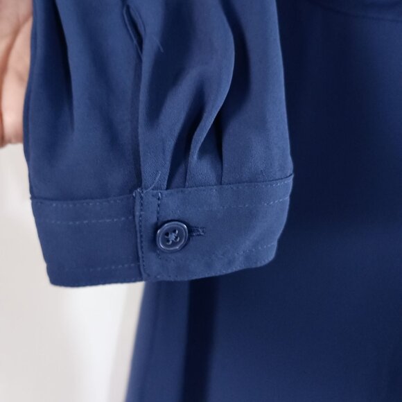 Ann Taylor LOFT Blouse Women M Royal Blue Long Sleeve Button Front - Picture 6 of 7